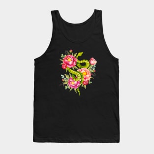 Peony Blossoms, Buds And A Green Garden Snake Tank Top